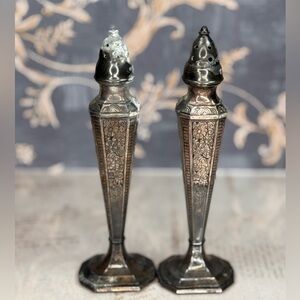 Vintage Astor by Poole Silver Co Salt Pepper Shakers Ornate Heavy 1940s
